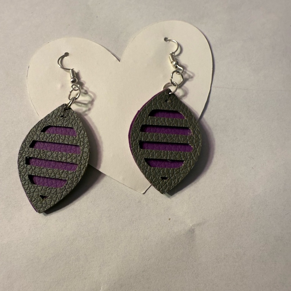 Hand Crafted Purple and Gray Leaf Earrings